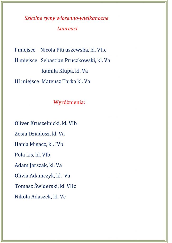 WYNIKI KONKURSU POETYCKIEGO