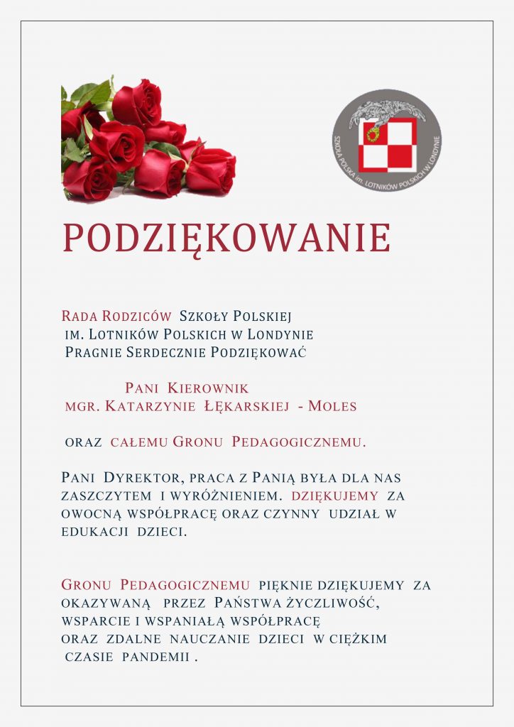 Podziękowanie Rady Rodziców
