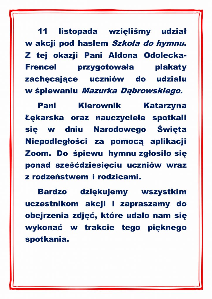 Udział w akcji SZKOŁA DO HYMNU