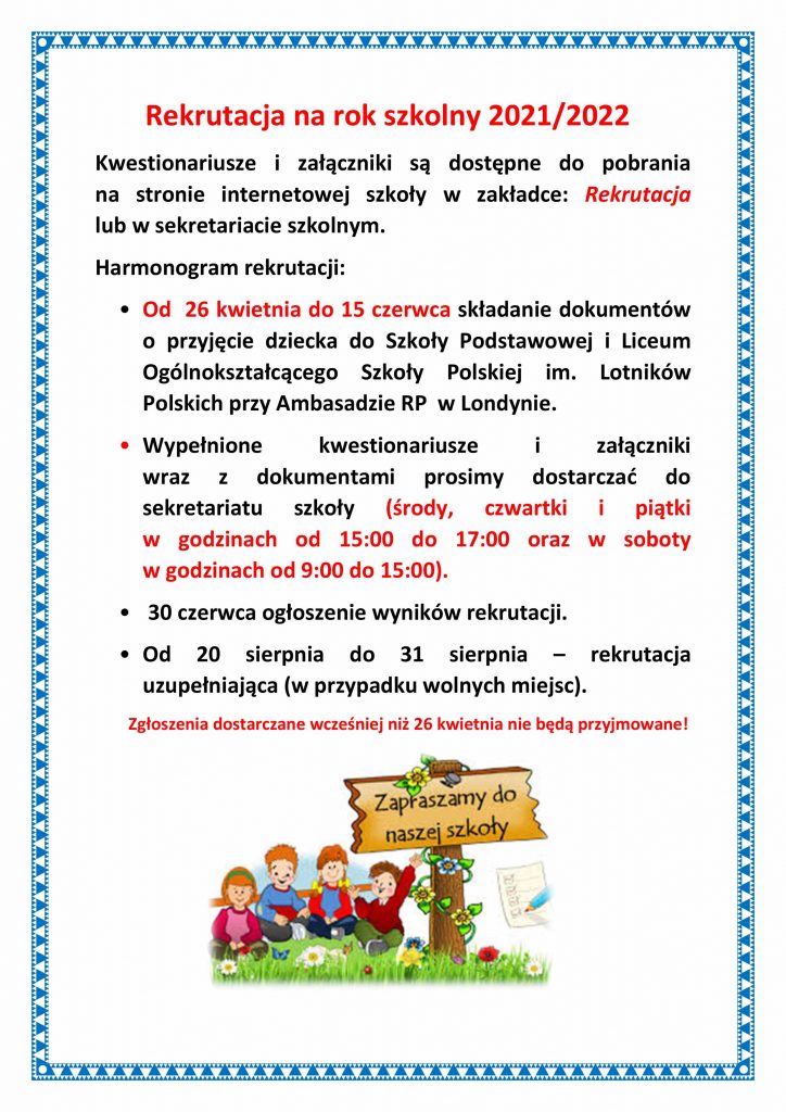 Rekrutacja na rok szkolny 2021/2022