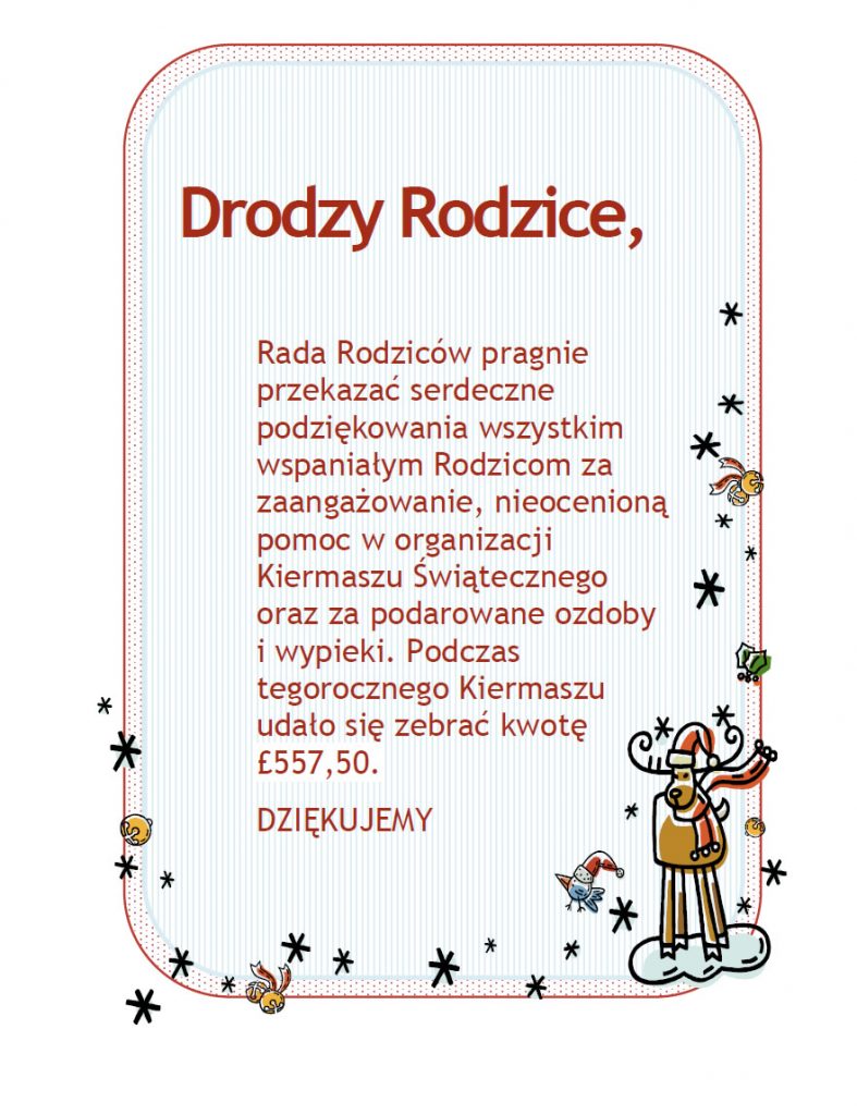 Podziękowanie za kiermasz