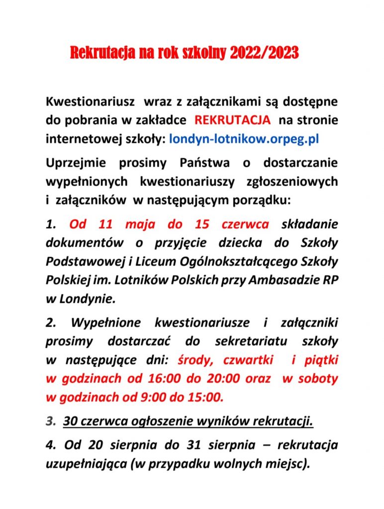 Rekrutacja na rok szkolny 2022/2023.