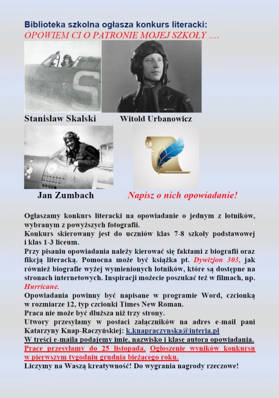 Konkurs literacki dla klas 7-8 szkoły podstawowej i 1-3 liceum.