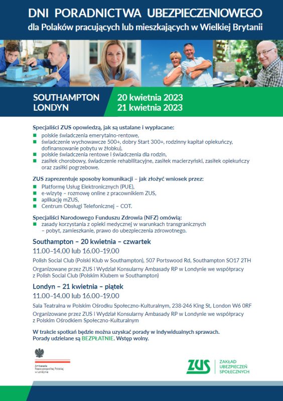 Dni Poradnictwa Ubezpieczeniowego dla Polaków pracujących lub mieszkających w Wielkiej Brytanii